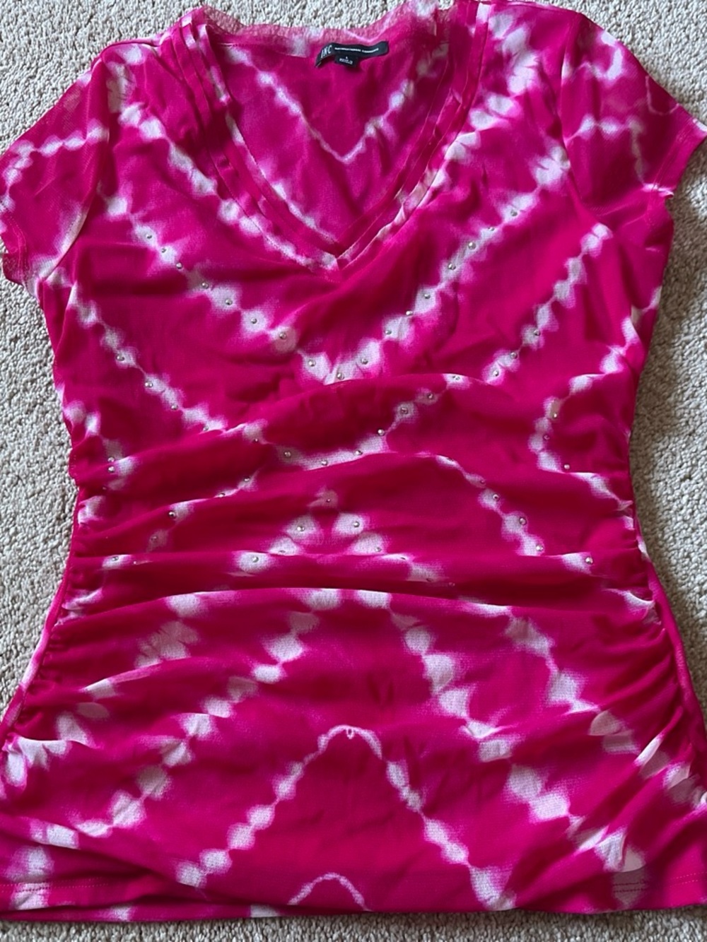 INC International Concepts Pink Tie-Dye V-Neck Short Sleeve Top